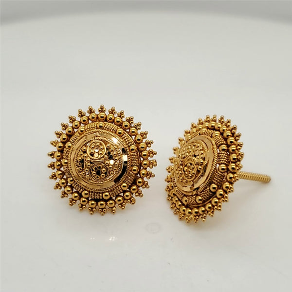 22Kt Yellow  Gold Round Stud Earrings