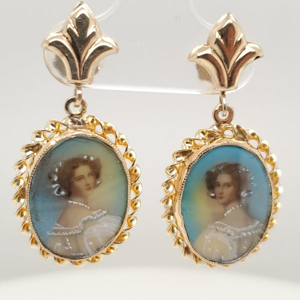 14kt Yellow Gold Miniature Portrait Earrings