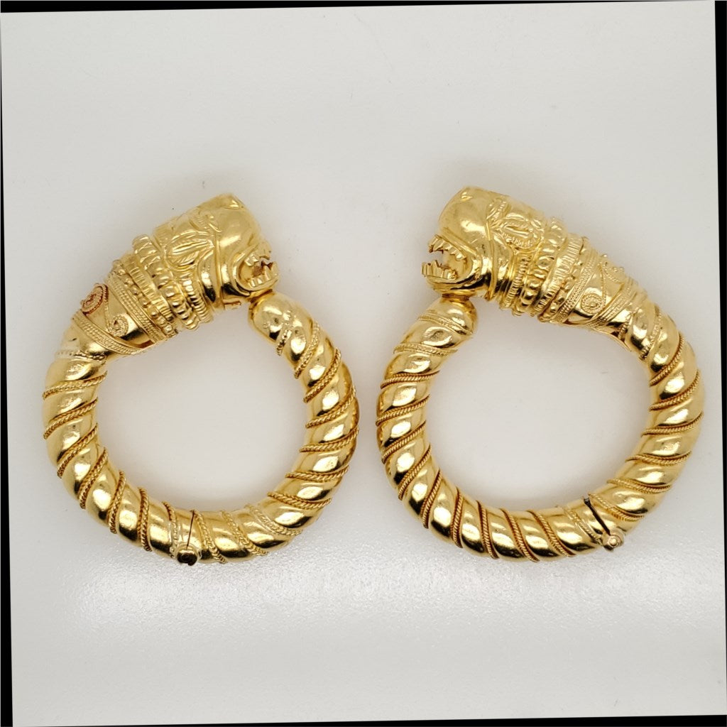 Vintage Ilias Lalaounis Grecian 18Ktyg Hoop Earrings