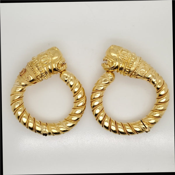 Vintage Ilias Lalaounis Grecian 18Ktyg Hoop Earrings