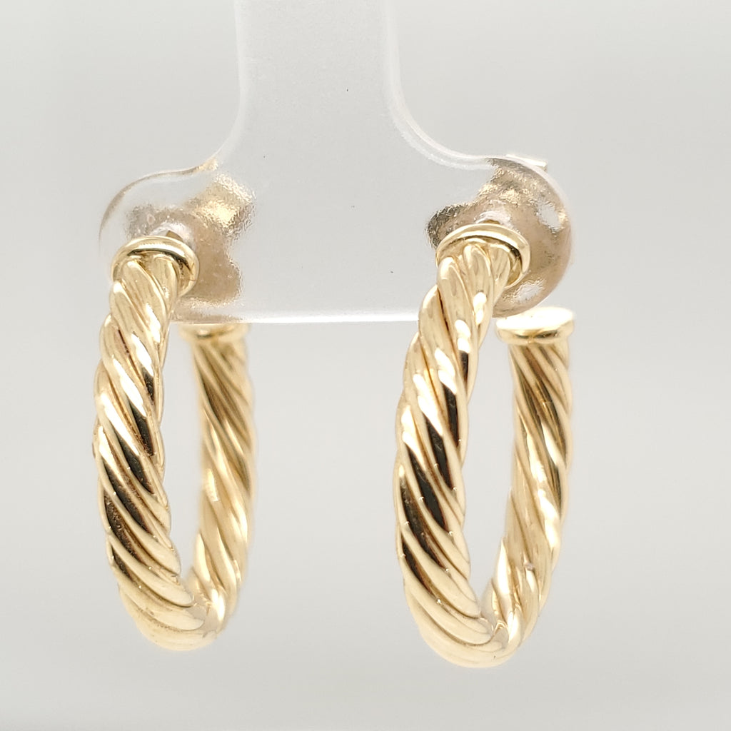 Pre - Owned David Yurman 3/4 Inch Cablespira Hoop Earrings in 18K Yellow Gold