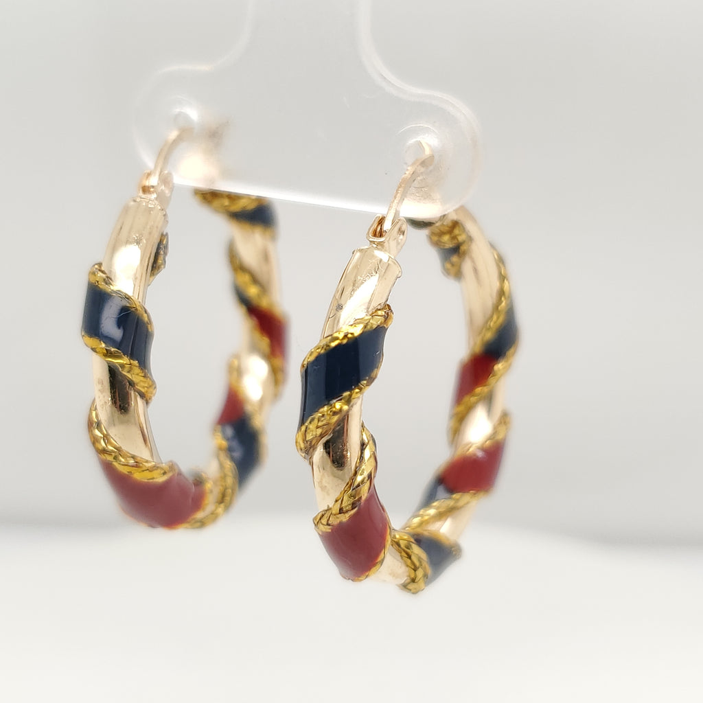 14kt Yellow Gold Red and Blue Enamel Hoop Earrings