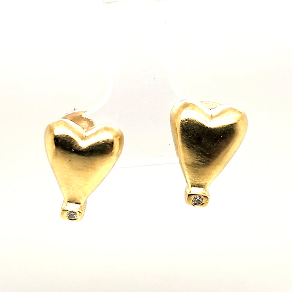 18kt Yellow Gold and Diamond Heart Stud Earrings