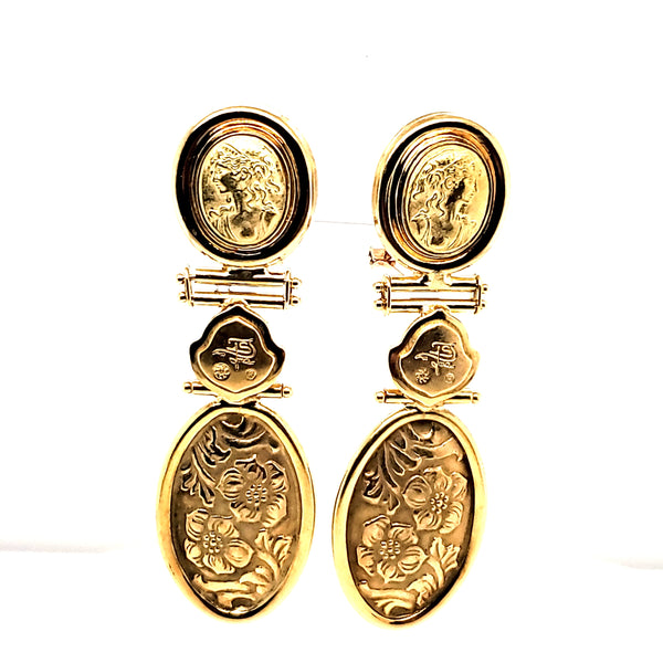 18kt Yellow Gold Art Nouveau  Style Dangle Earrings