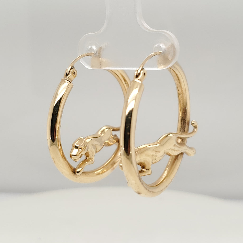 14kt Yellow Gold Panther Hoop Earrings