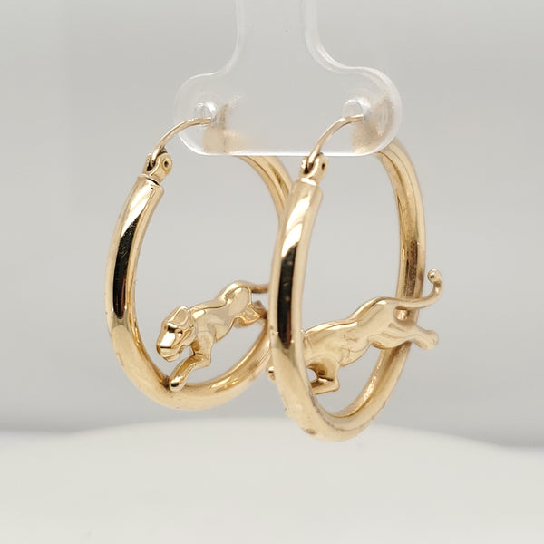 14kt Yellow Gold Panther Hoop Earrings