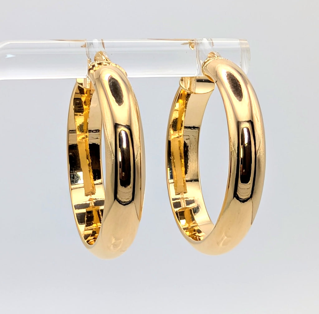 14K Yellow Gold 1"" Polished Tube Hoop Earrings