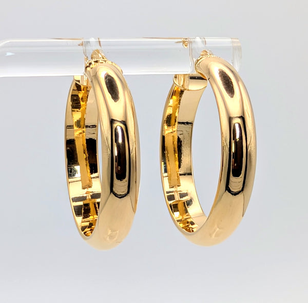 14K Yellow Gold 1"" Polished Tube Hoop Earrings