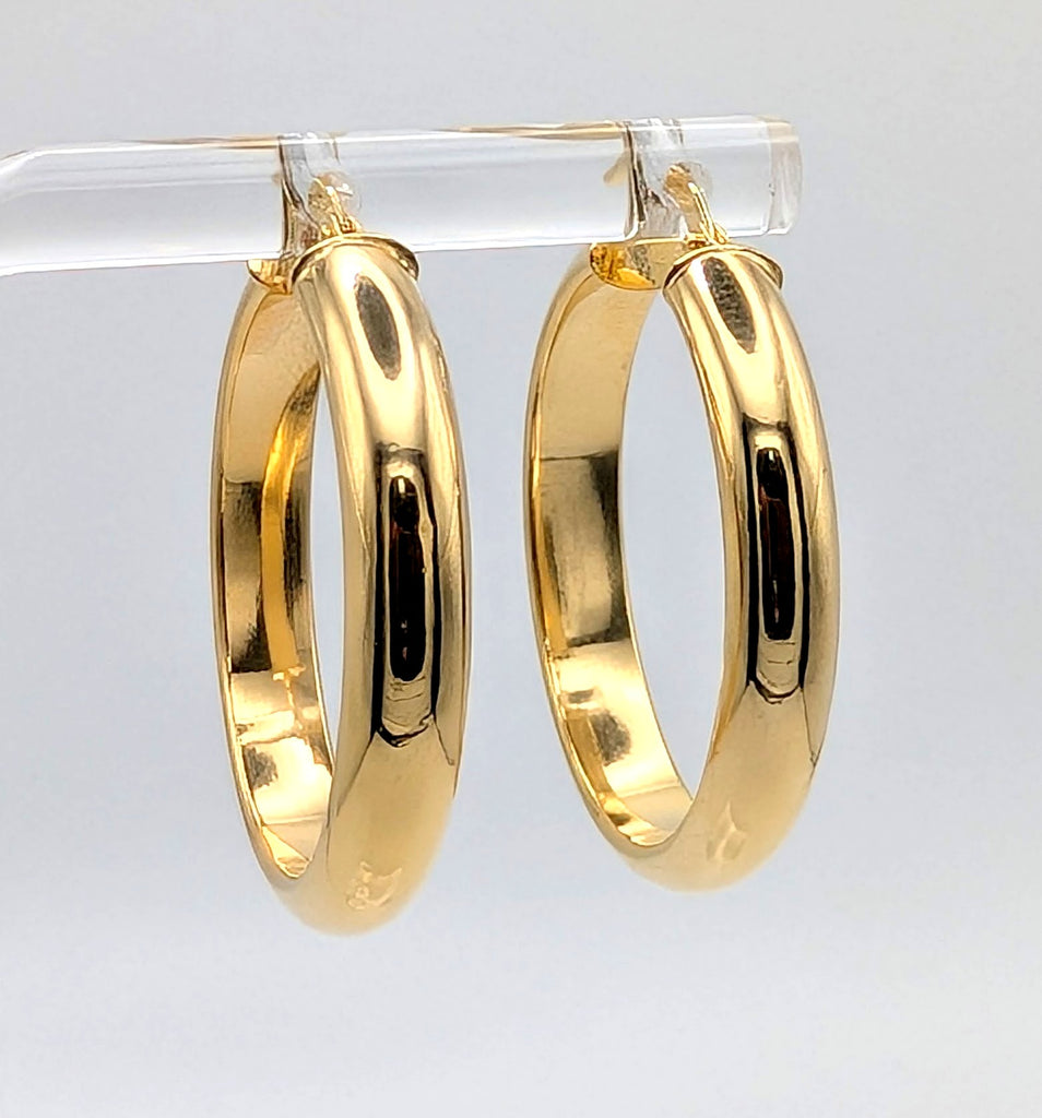 14K Yellow Gold 1.125"" Polished Tube Hoop Earrings