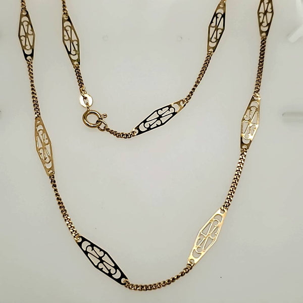 18kt Yellow Gold Filigree Station Chain