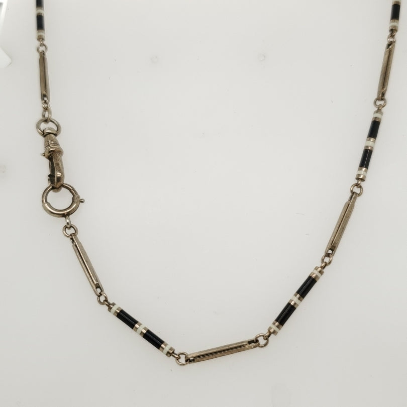 Art Deco 14kt White Gold and Enamel Pocket Watch Chain