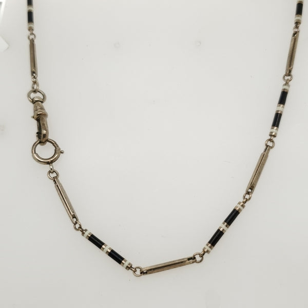 Art Deco 14kt White Gold and Enamel Pocket Watch Chain