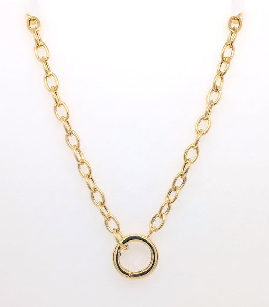 18"" Push Lock Charm Necklace in 14K Yellow Gold