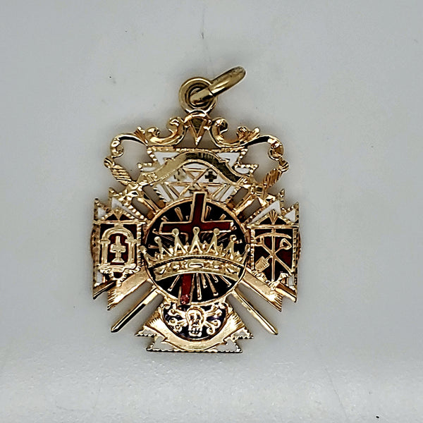 Vintage Masonic 14Kt Yellow Gold And Enamel Watch Fob/Pendant