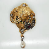 14kt Yellow Gold Art Nouveau Style Gemstone Pendant/brooch