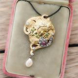 14kt Yellow Gold Art Nouveau Style Gemstone Pendant/brooch