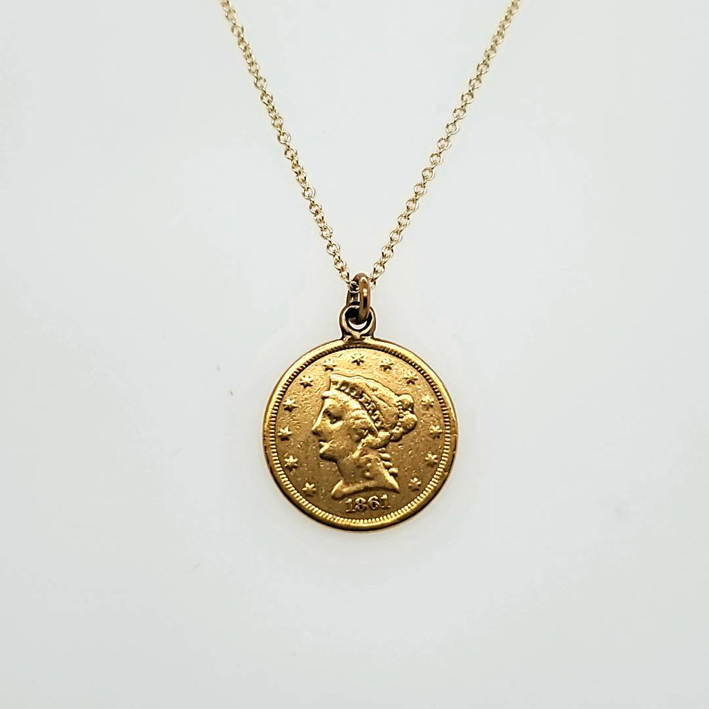 US 1861 $2 1/2 Coronet Head Gold Coin Necklace