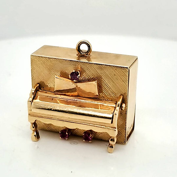 Vintage 14kt Yellow Gold and Ruby Player Piano Charm