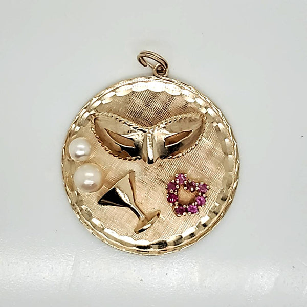 Vintage 14kt Yellow Gold and Gemstone New Years Eve Charm/Pendant