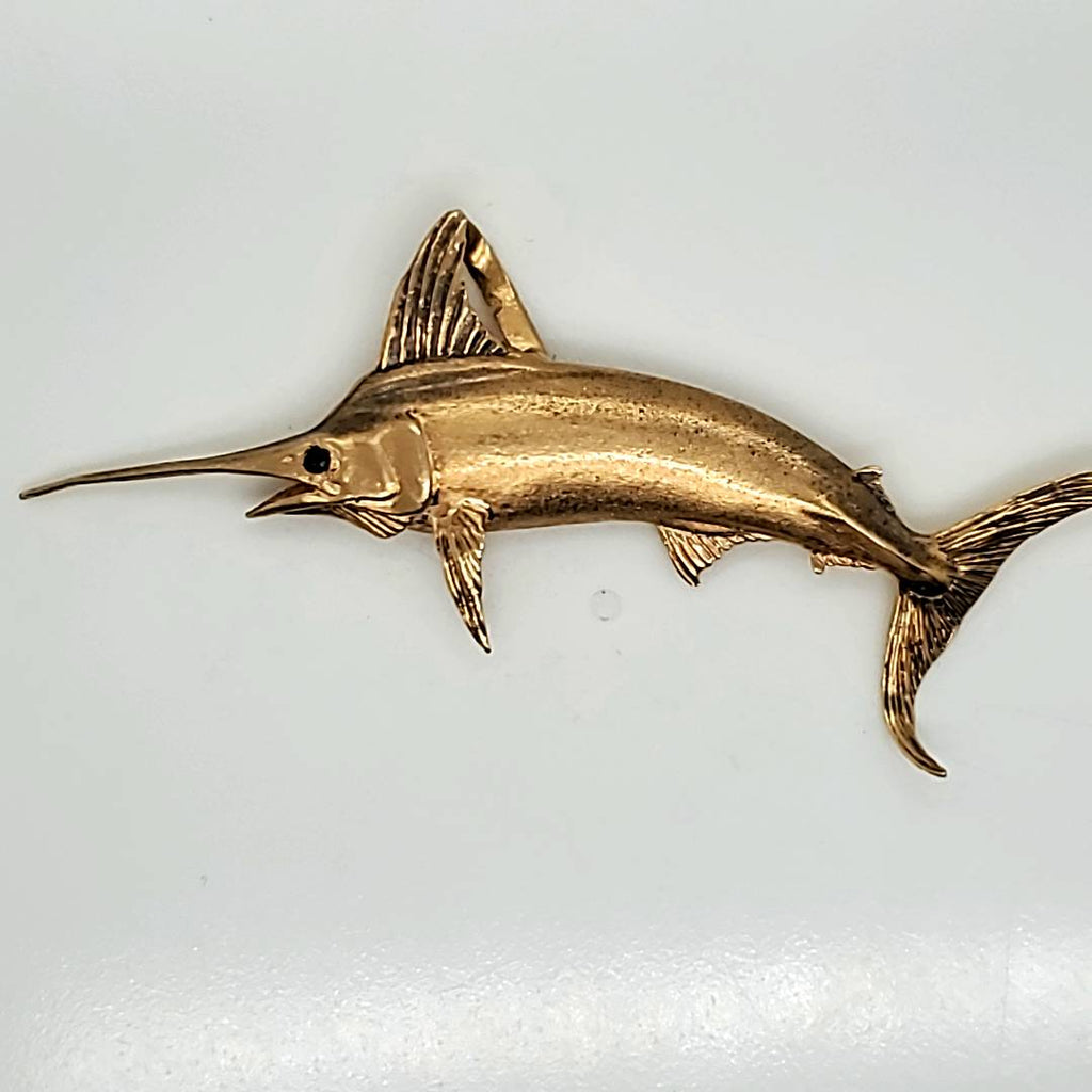 Vintage 14kt Yellow Gold and Sapphire Billfish Pendant