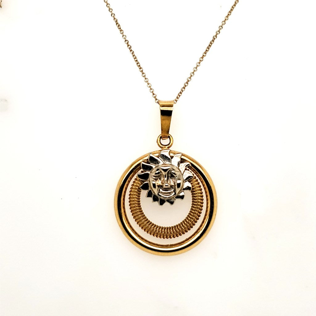 18kt Yellow and White Gold Sun Pendant