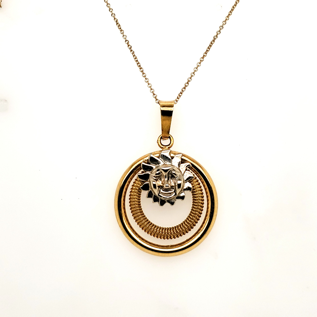18kt Yellow and White Gold Sun Pendant