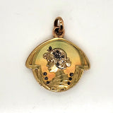 Art Nouveau 18Kt Yellow Gold Enamel And Diamond Locket