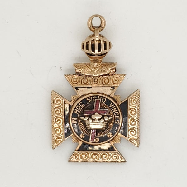 Vintage 14kt Yellow Gold Knights Templar Masonic Watch Fob Pendant