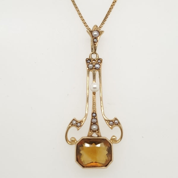 Victorian 14kt Yellow Gold Citrine and Diamond Pendant