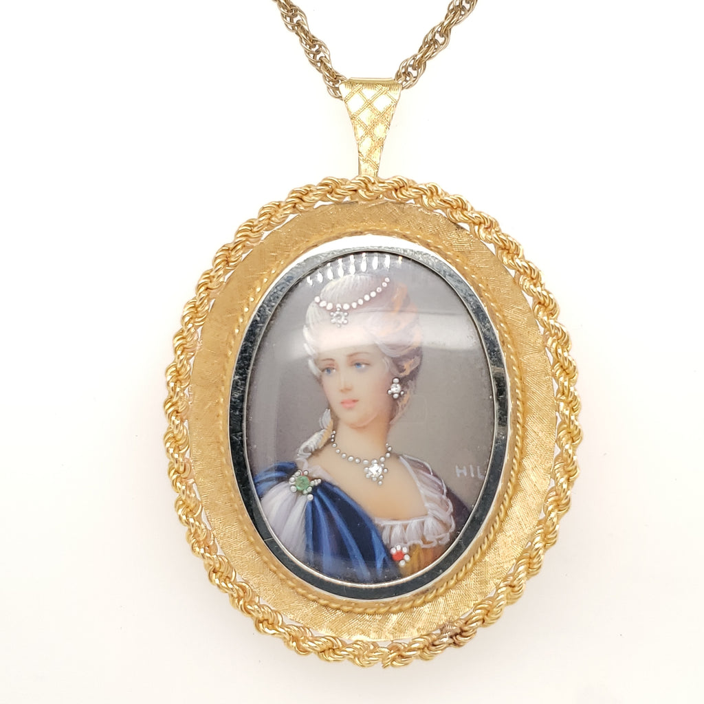 Italian 18kt Yellow Gold and Diamond Miniature Portrait Style Brooch/Pendant