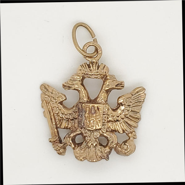 Vintage 14kt Yellow Gold Romanoff Double Headed Eagle Pendant