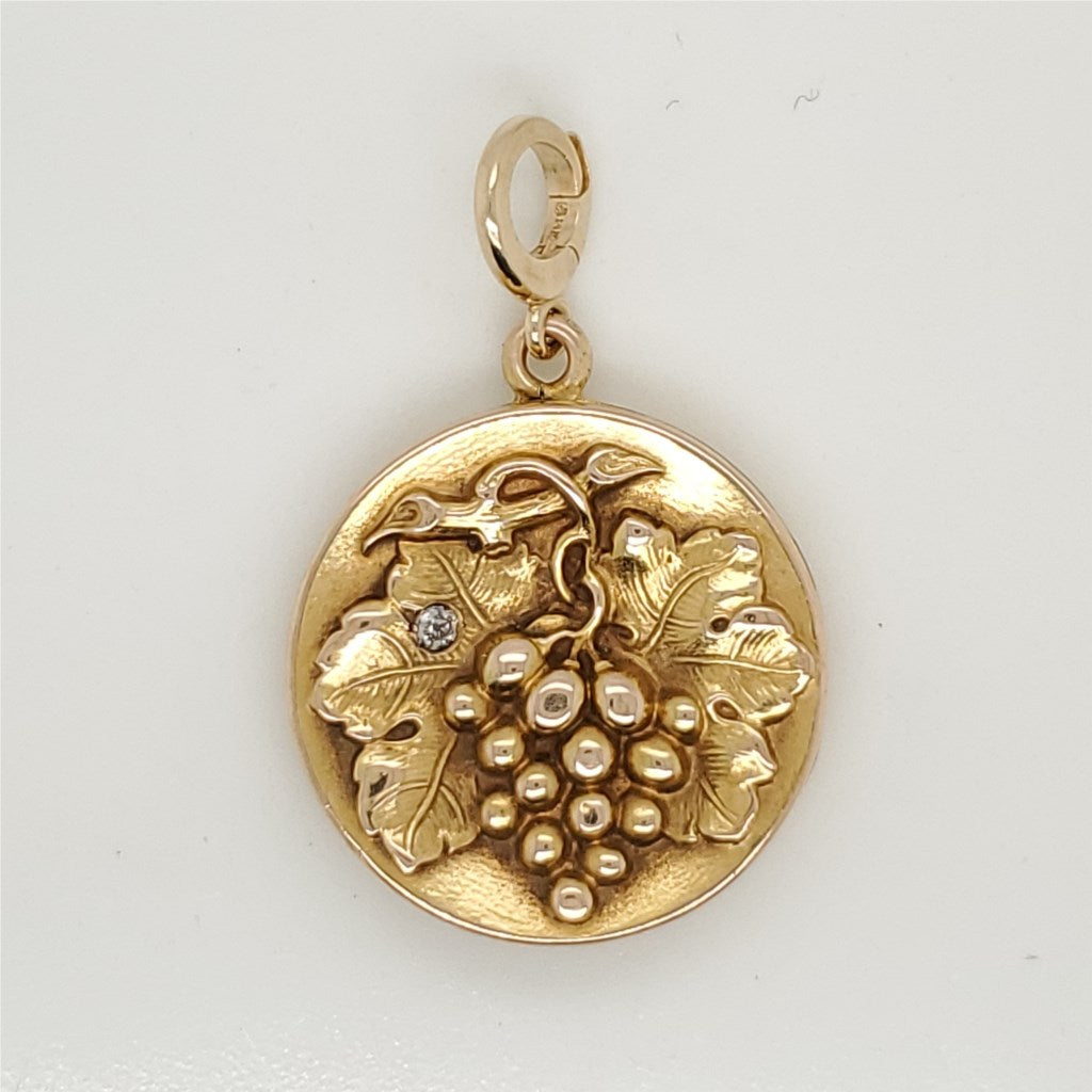 Art Nouveau 14Kt Yellow Gold and Diamond Grape Motif Locket