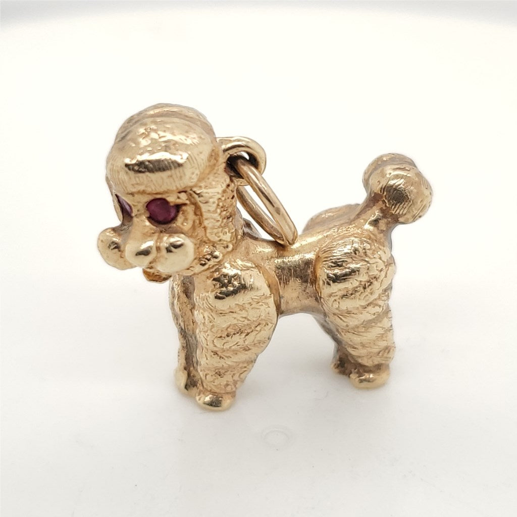 Vintage 14kt Yellow Gold and Ruby Poodle Dog Pendant