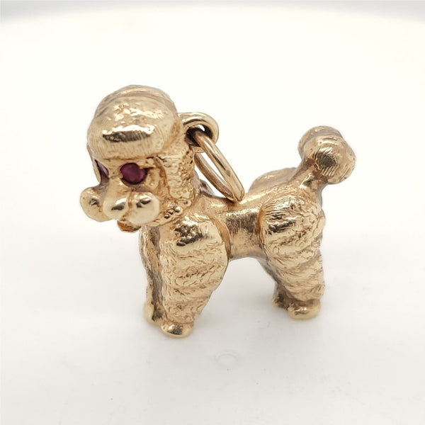 Vintage 14kt Yellow Gold and Ruby Poodle Dog Pendant