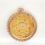 Vintage Thai 18kt Yellow Gold Elephant and Dragon Disc Pendant