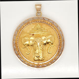 Vintage Thai 18kt Yellow Gold Elephant and Dragon Disc Pendant