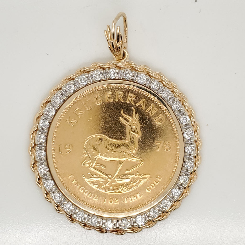 1978 Krugerrand One Ounce Gold Coin and Diamond Pendant Necklace