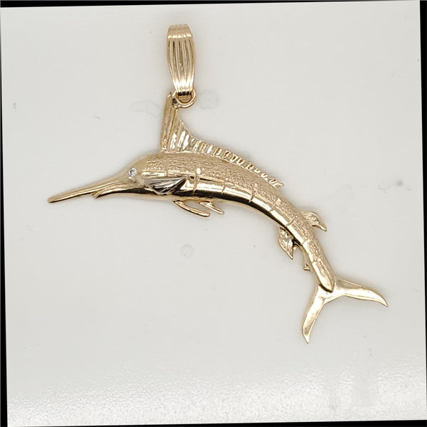 Vintage 14kt Yellow Gold and Diamond Billfish Pendant