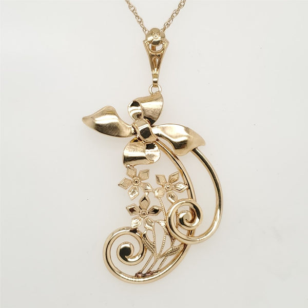 Vintage 14kt Yellow Gold Bow and Flower Pendant Necklace