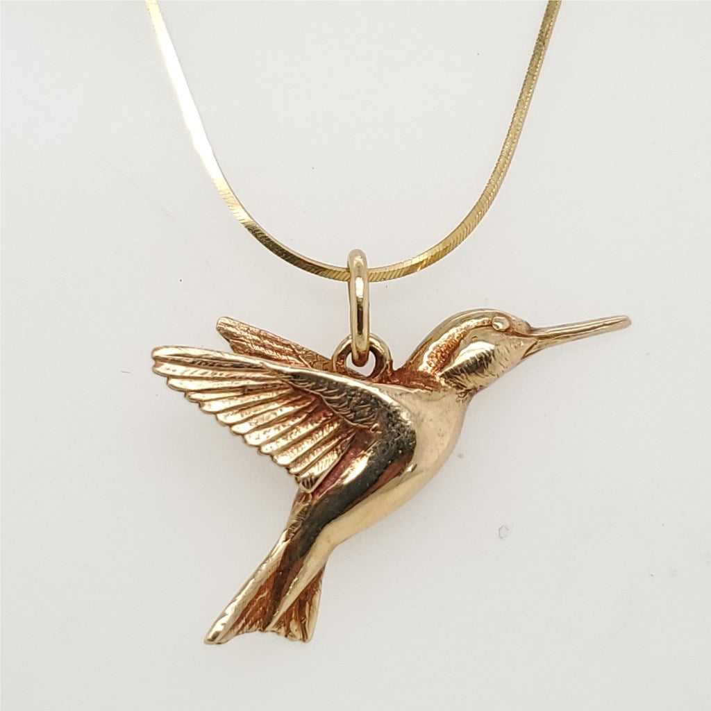14Kt Gold Hummingbird Pendant Necklace