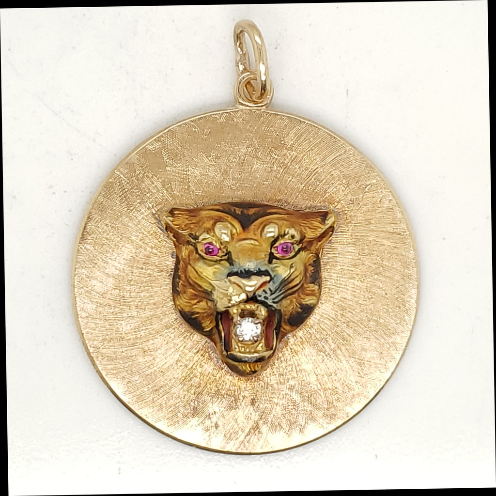 Antique 14kt Yellow Gold Tiger Head Charm Pendant