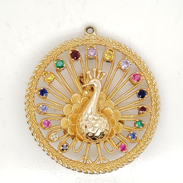 Vintage Double Sided  Peacock Gem Stone Pendant/Charm