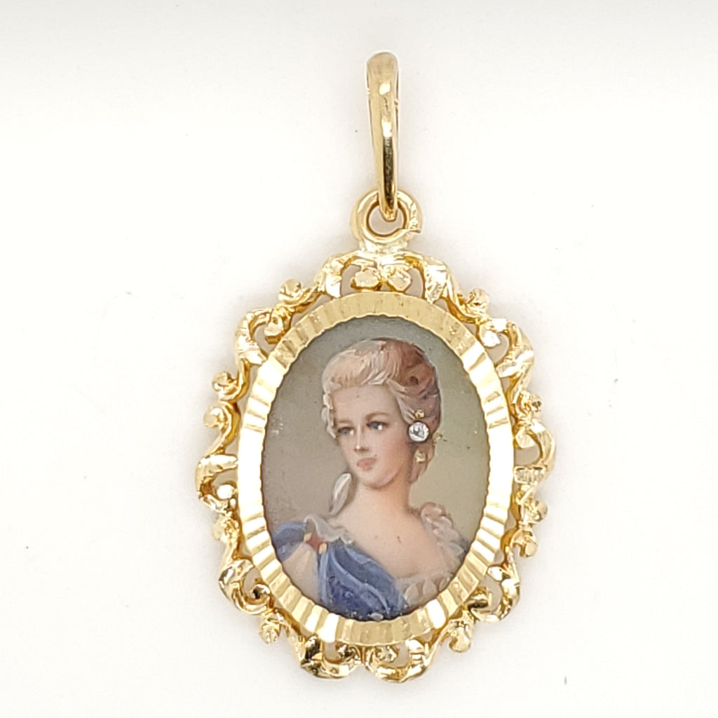 Italian 18kt Yellow Gold Miniature Portrait Style Pendant