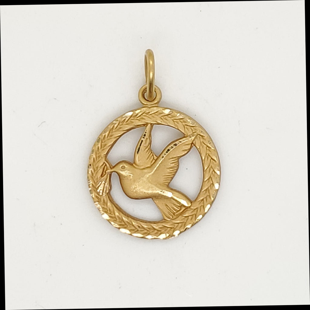 Vintage 18kt Yellow Gold Roman Peace Dove Pendant