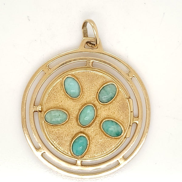 Vintage 18kt Yellow Gold and Turquoise Locket Charm Pendant