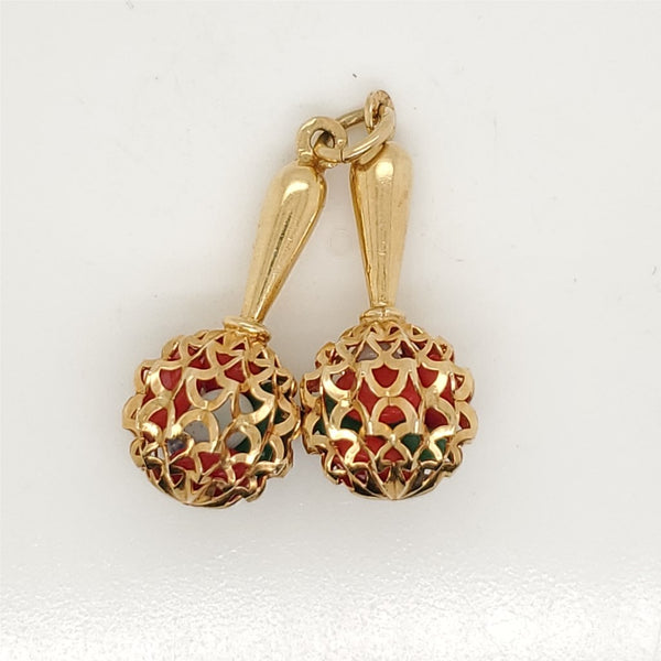 Vintage 18kt Yellow Gold and Gemstone Maraca Carm Pendant