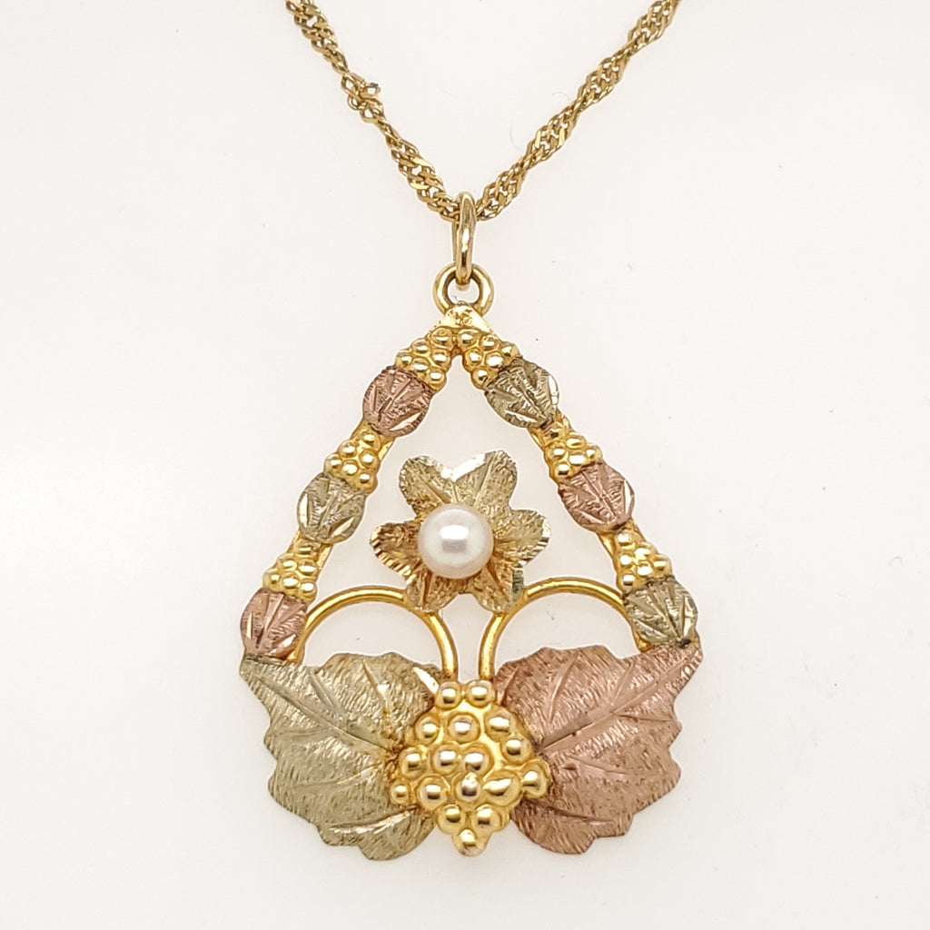 10kt Gold and Pearl Black Hills Gold Pendant Necklace