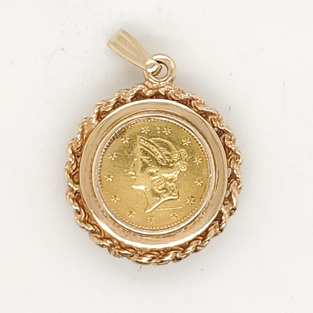 US 1850 $1 Liberty Head Gold Coin Locket Pendant