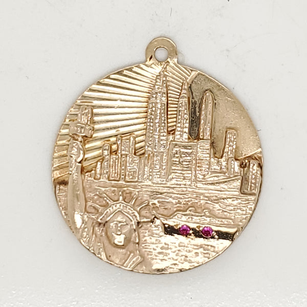 Vintage Mid-Century 14Kt Yellow Gold And Ruby New York Pendant/Charm