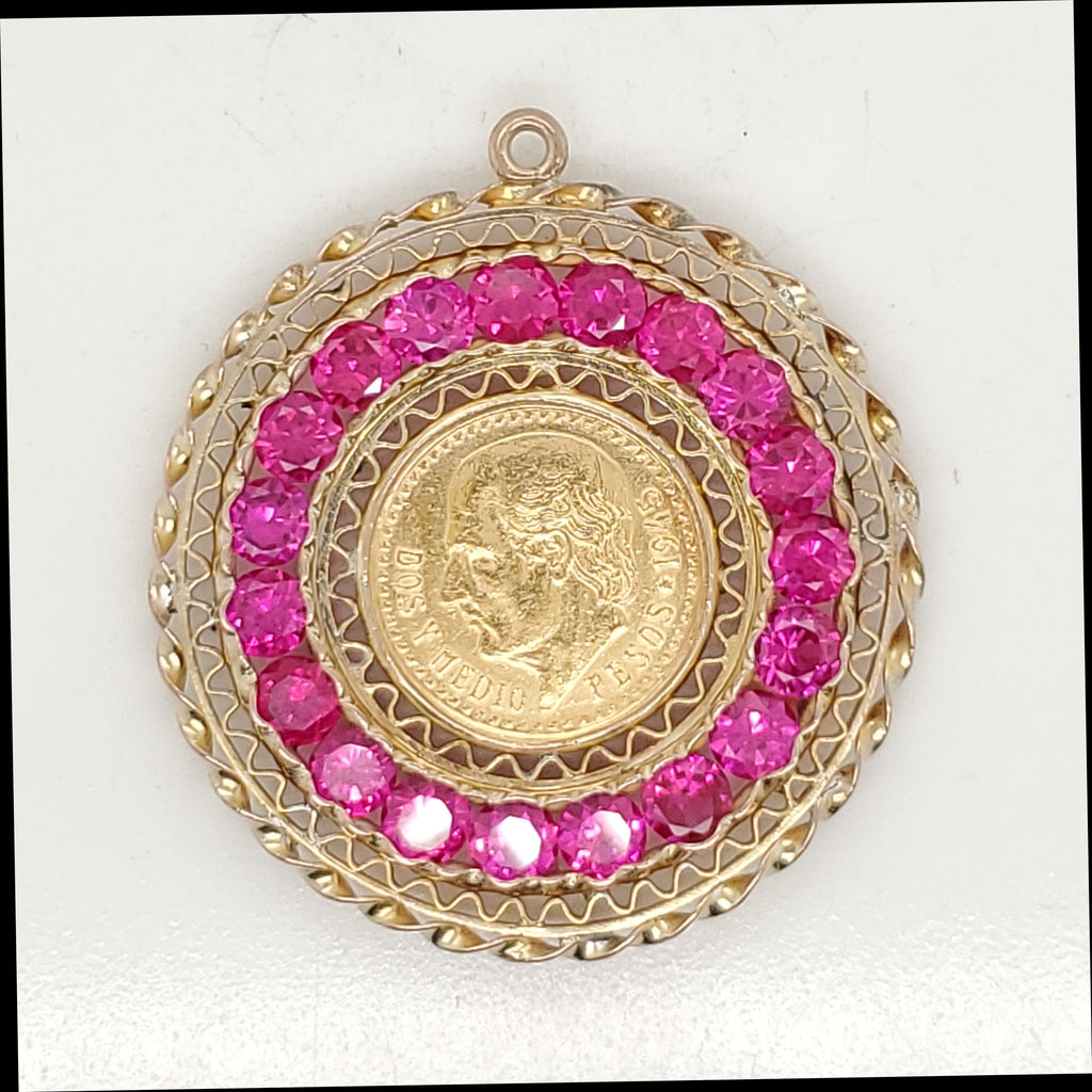 Vintage 14kt Yellow Gold Dos Pesos Gold Coin Charm